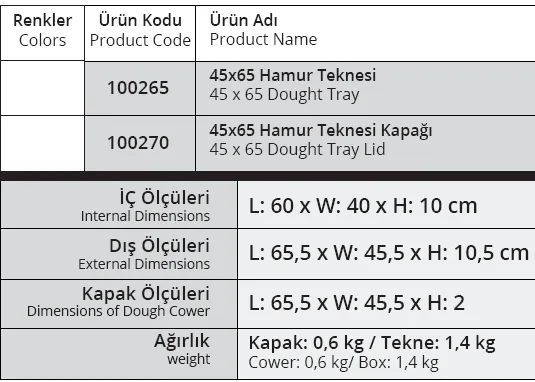 Hamur Tekne Kapağı, 40*60 - 100270