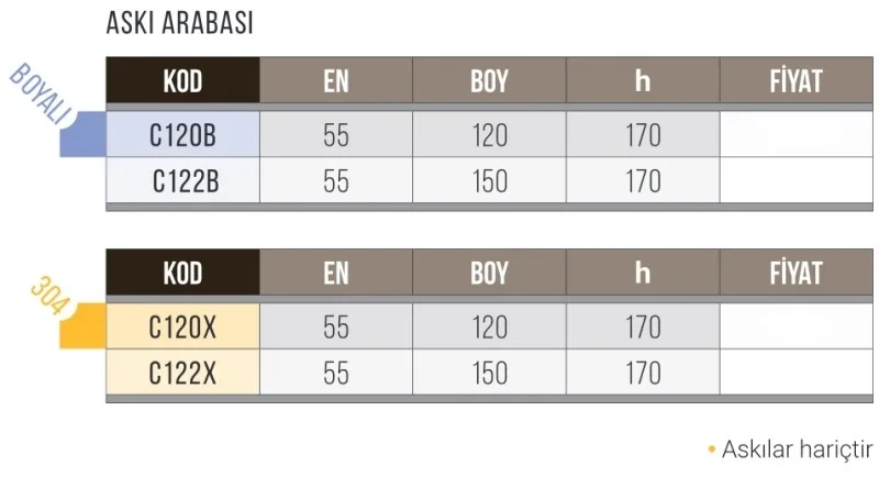 Elbise Askı Arabası, 150*55*170 cm.  304K.  C122X